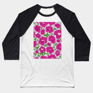 Retro Ramblin' Rose Pink and Green with Dots on White Baseball T-Shirt